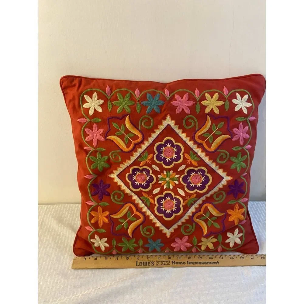 Pottery Barn Red Fiesta Flower‎ pillow 18x17”